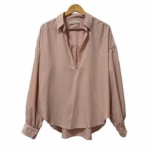Free People Love Until‎ Tomorrow Oversized Popover Blouse Top Size M Pink Boho